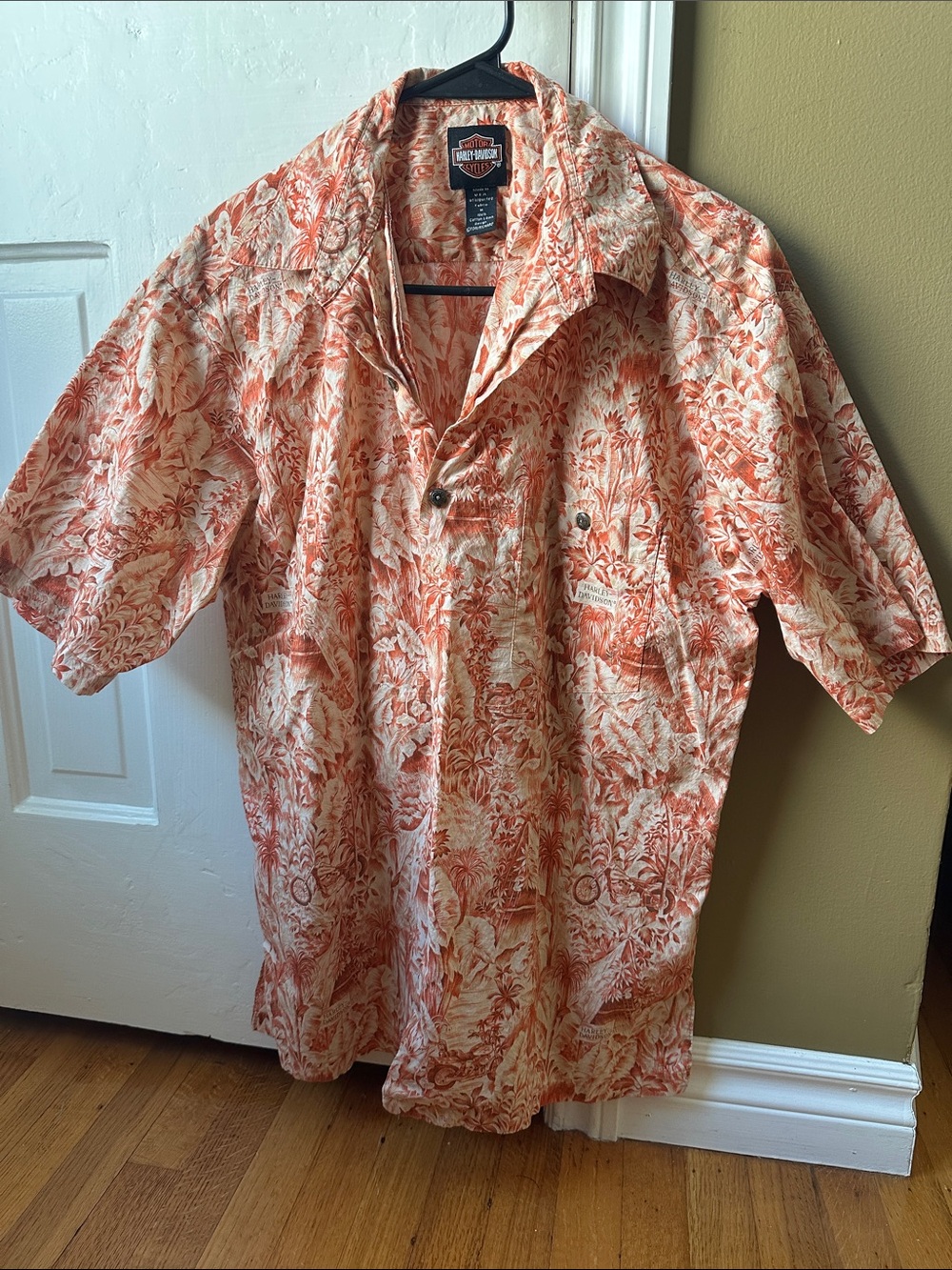 Harley-Davidson Orange and Cream Tropical Short-Sleeve Shirt Jacket